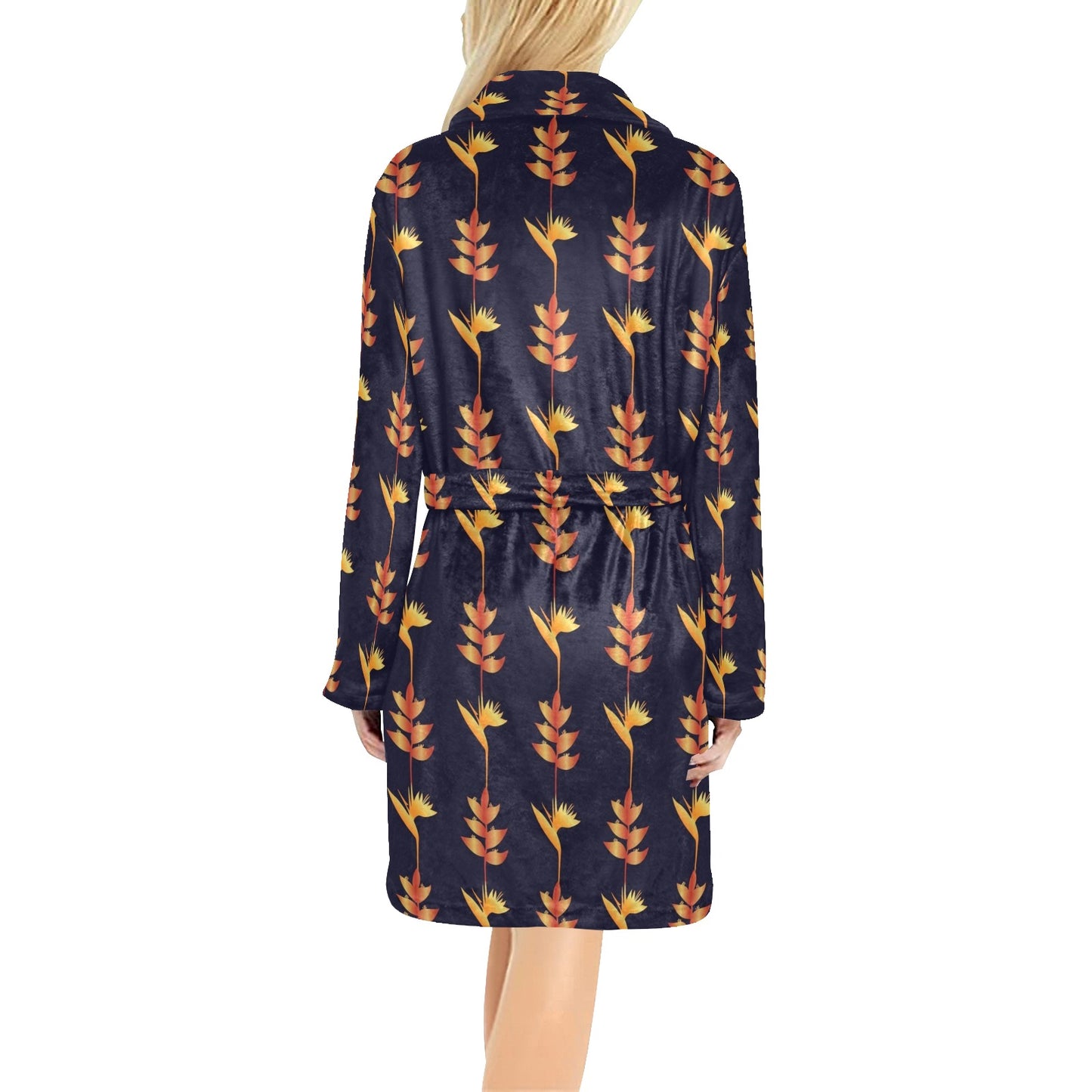 Heliconia Pattern Print Design HL06 Women's Fleece Robe
