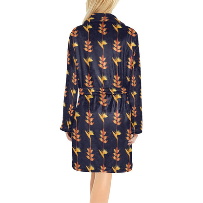 Heliconia Pattern Print Design HL06 Women's Fleece Robe