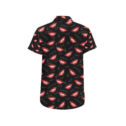 Vampire Lips Print Design LKS301 Men Short Sleeve Button Up Shirt