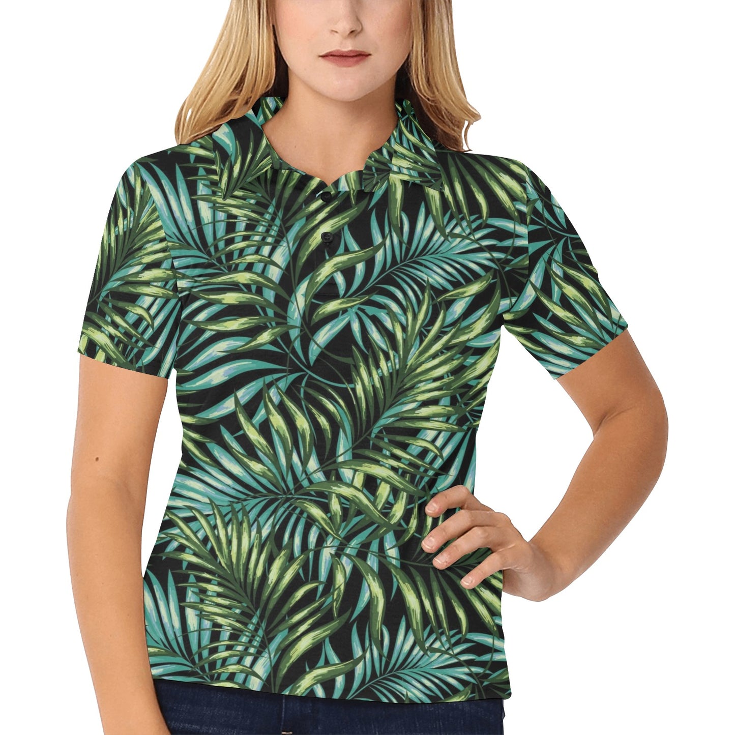 Tropical Flower Pattern Print Design TF08 Women's Polo Shirt