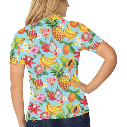 Tropical Fruits Pattern Print Design TF01 Women's Polo Shirt