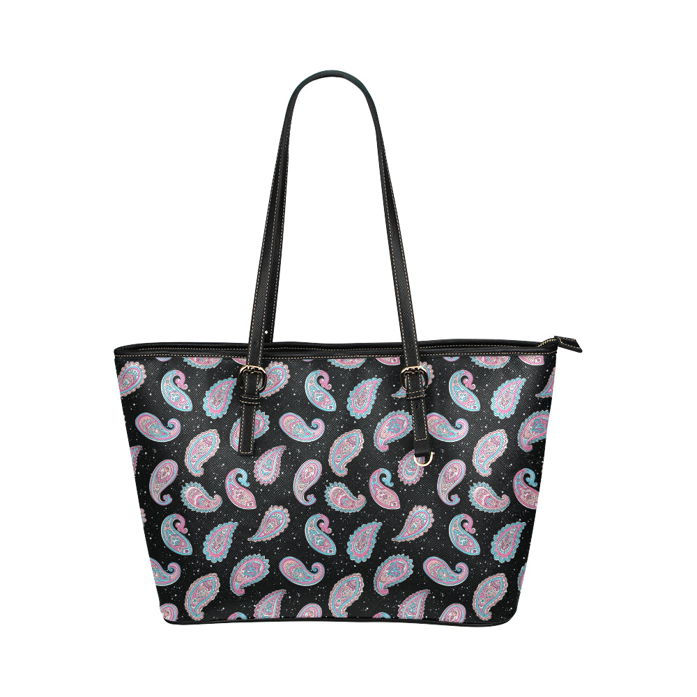 Paisley Pink Design Mandala Print Leather Tote Bag