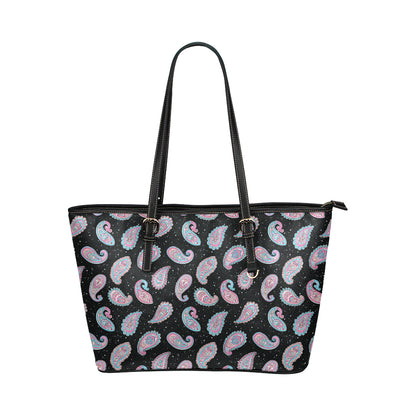 Paisley Pink Design Mandala Print Leather Tote Bag