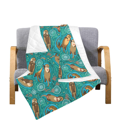 Sea Otter Pattern Print Design 01 Premium Quilt