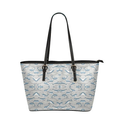 Narwhal Pattern Print Leather Tote Bag