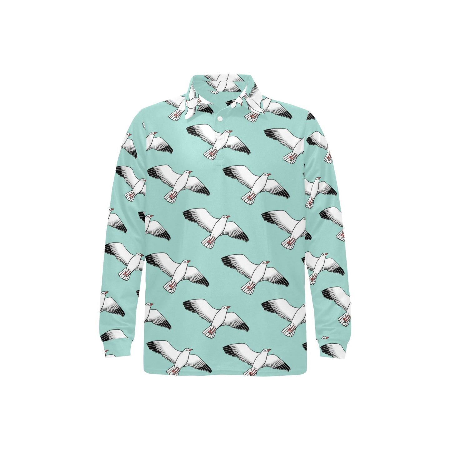 Pigeon Pattern Print Design 02 Long Sleeve Polo Shirt For Men's