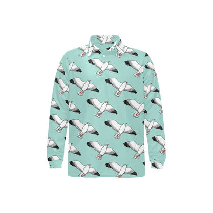 Pigeon Pattern Print Design 02 Long Sleeve Polo Shirt For Men's