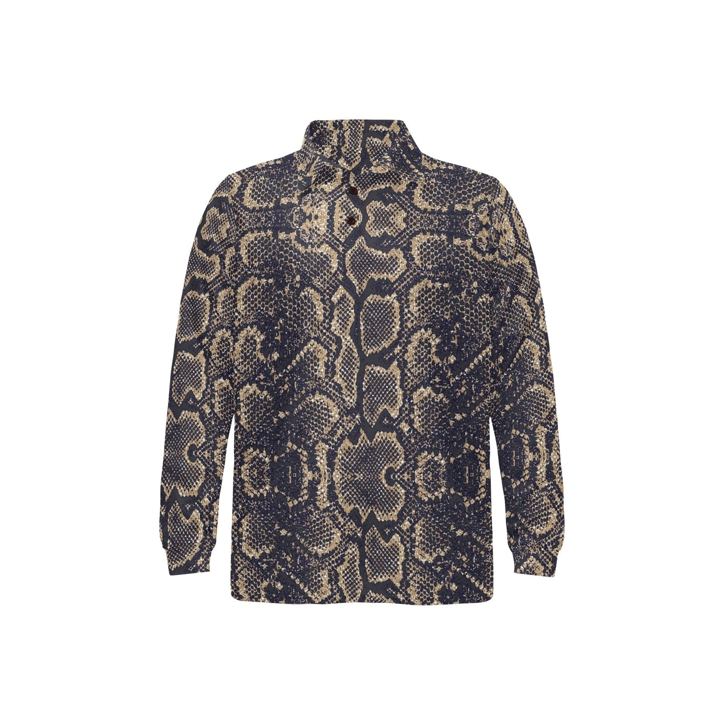 Snake Skin Pattern Print Long Sleeve Polo Shirt For Men's