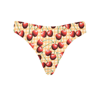 Cherry Orange Plaid Print Women's Thongs