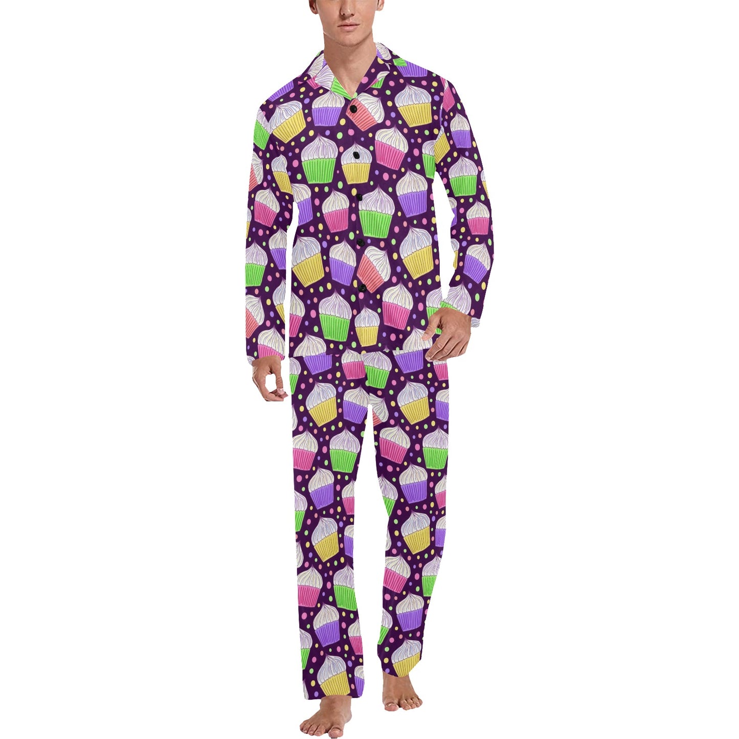 Cupcake Pattern Print Design CP07 Men's Long Pajama Set