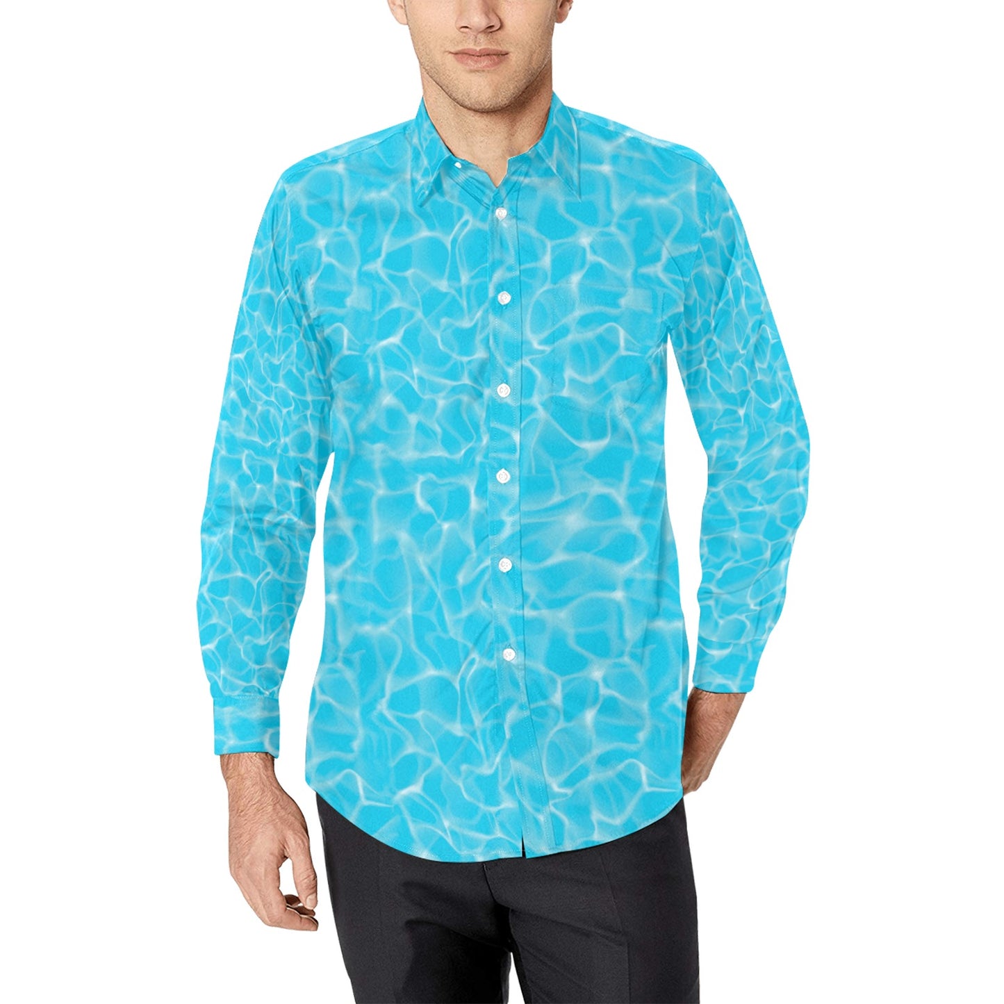 Swimming Pool Texture Print Design LKS301 Men's Long Sleeve Dress Shirt