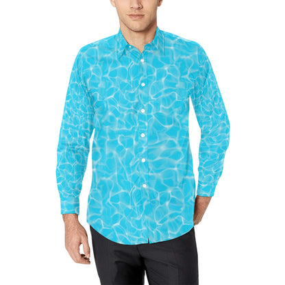 Swimming Pool Texture Print Design LKS301 Men's Long Sleeve Dress Shirt