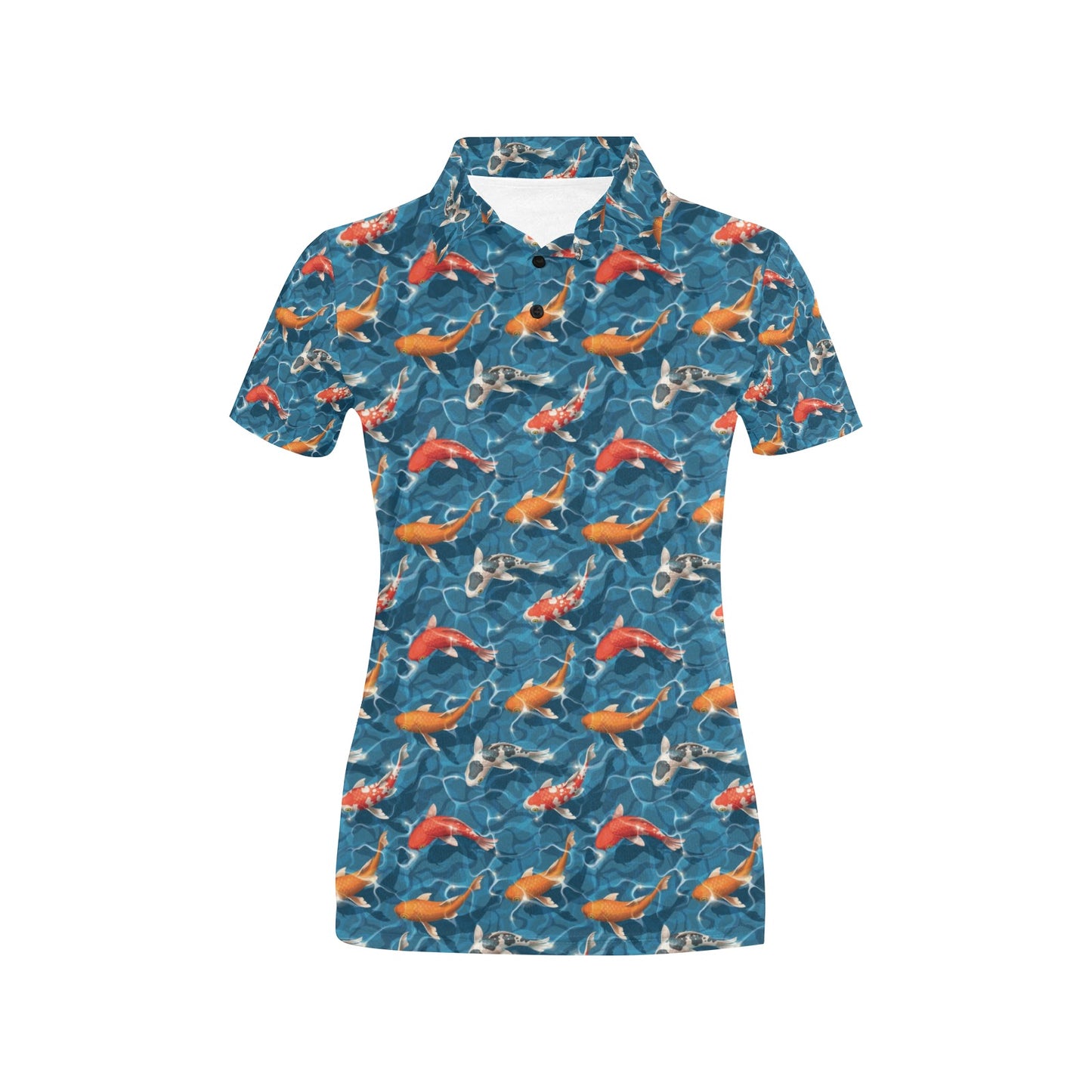 Koi Carp Water Design Themed Print Women's Polo Shirt
