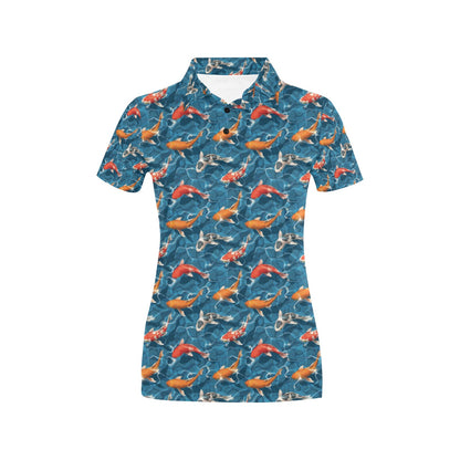 Koi Carp Water Design Themed Print Women's Polo Shirt