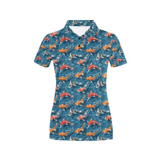 Koi Carp Water Design Themed Print Women's Polo Shirt