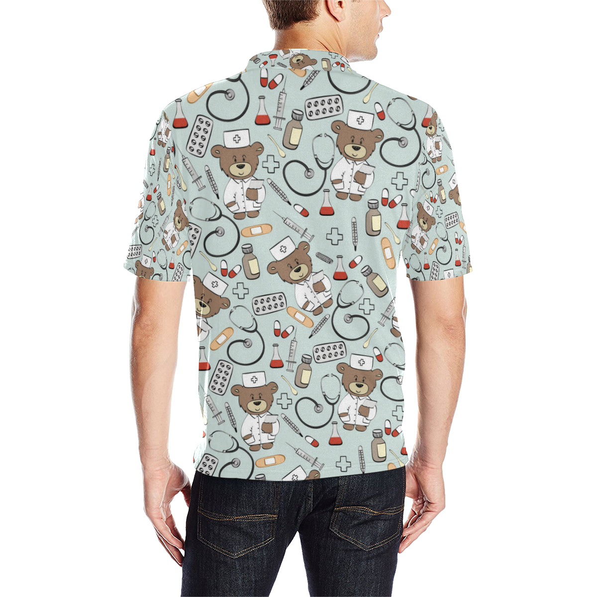 Nurse Bear Pattern Print Design A01 Men Polo Shirt