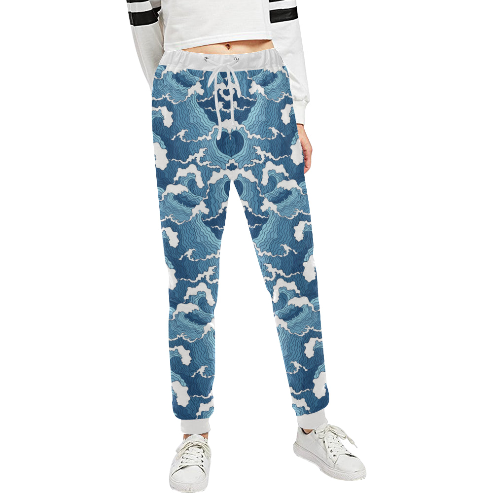Wave Themed Pattern Print Unisex Sweatpants