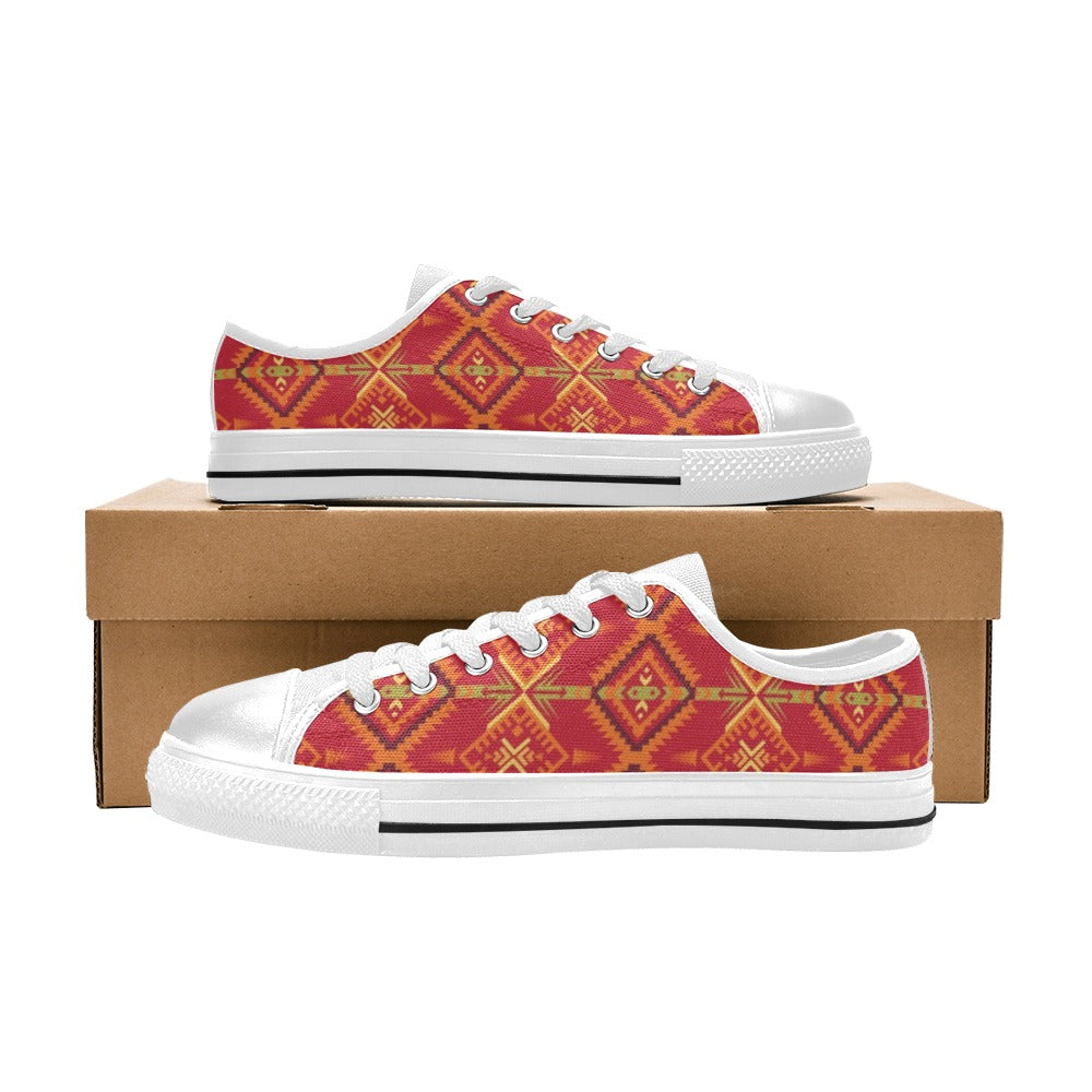 Southwest Pattern Print Design LKS305 Women's White Low Top Shoes