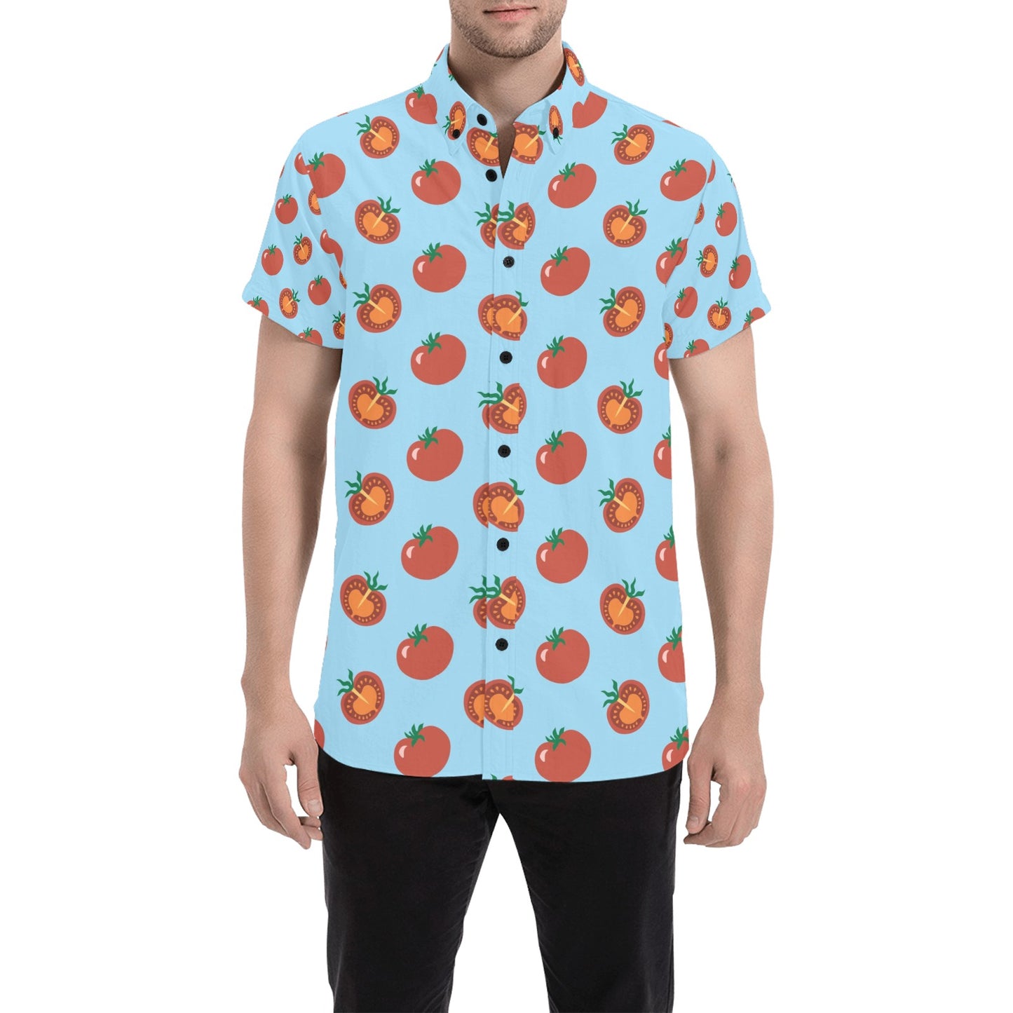 Tomato Print Design LKS304 Men Short Sleeve Button Up Shirt