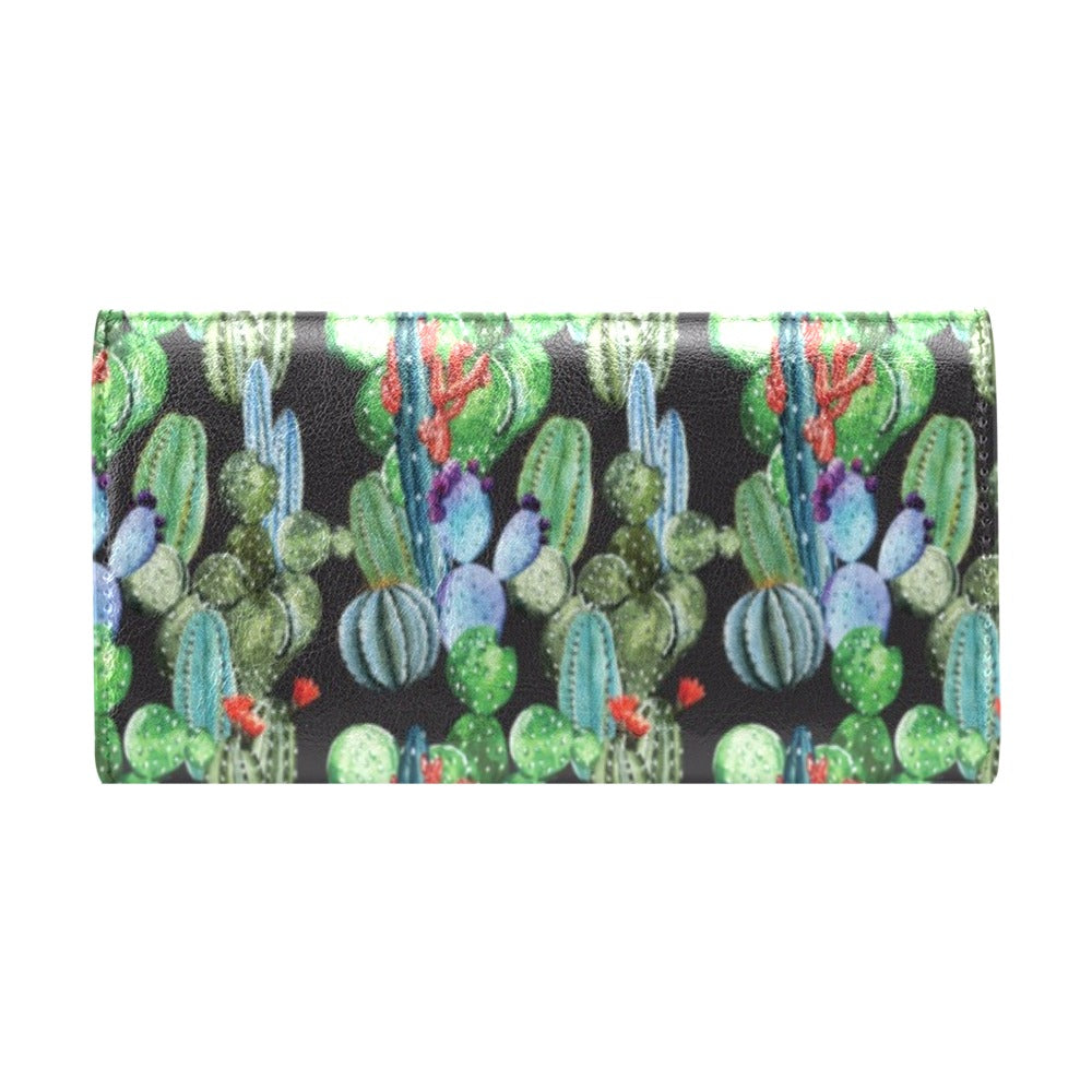 Cactus Watercolor Style Print Women's Trifold Wallet