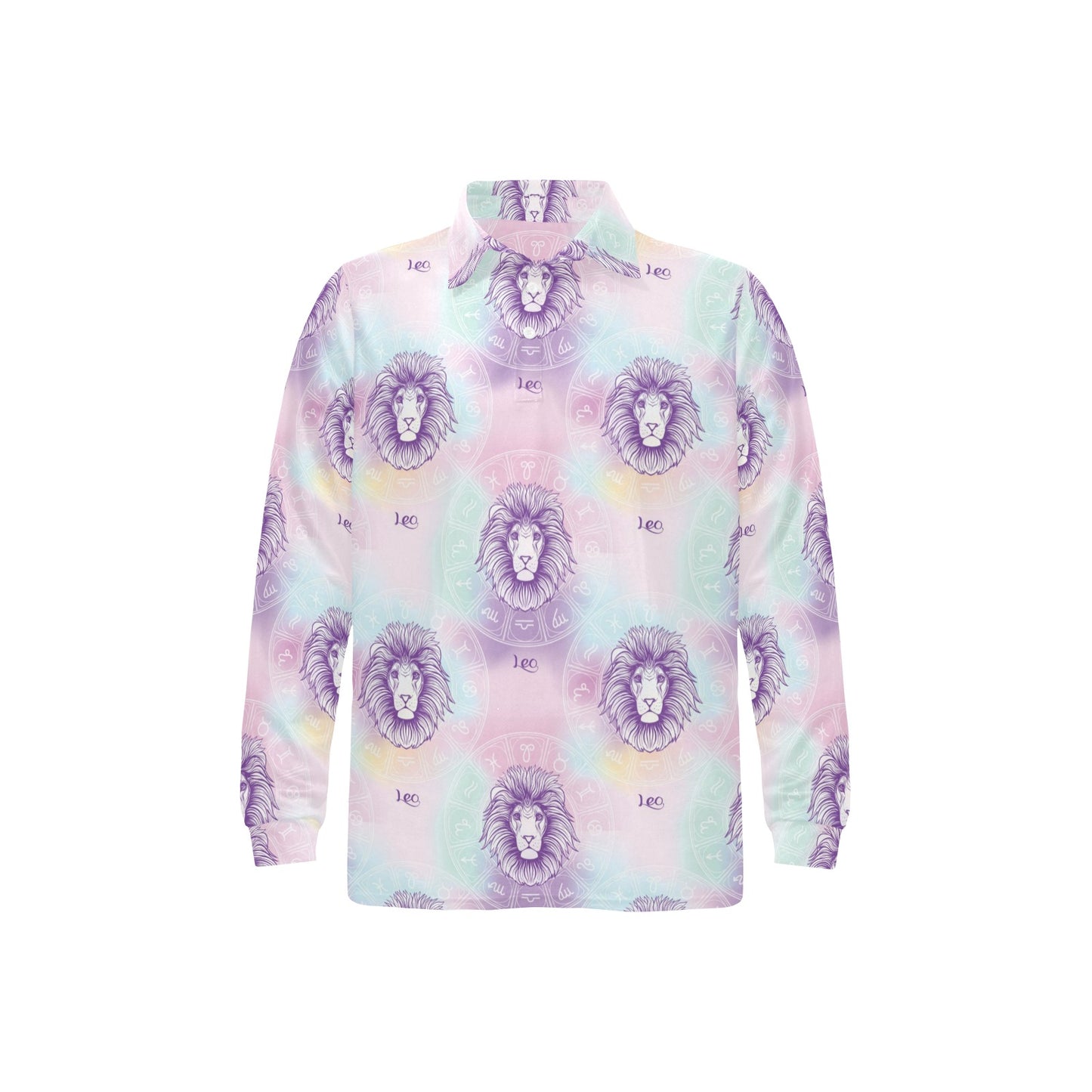 Leo Pattern Print Design 03 Long Sleeve Polo Shirt For Men's