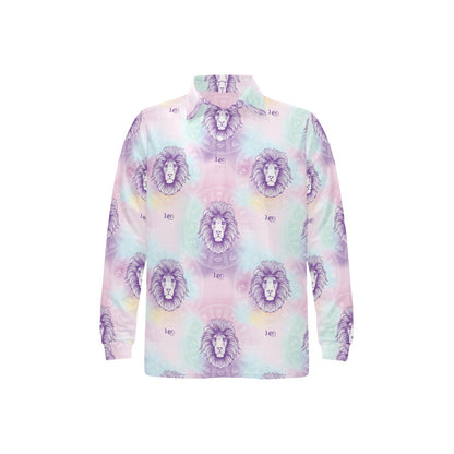 Leo Pattern Print Design 03 Long Sleeve Polo Shirt For Men's