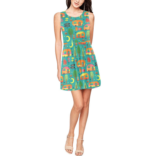 Camping Camper Pattern Print Design 05 Sleeveless Dress