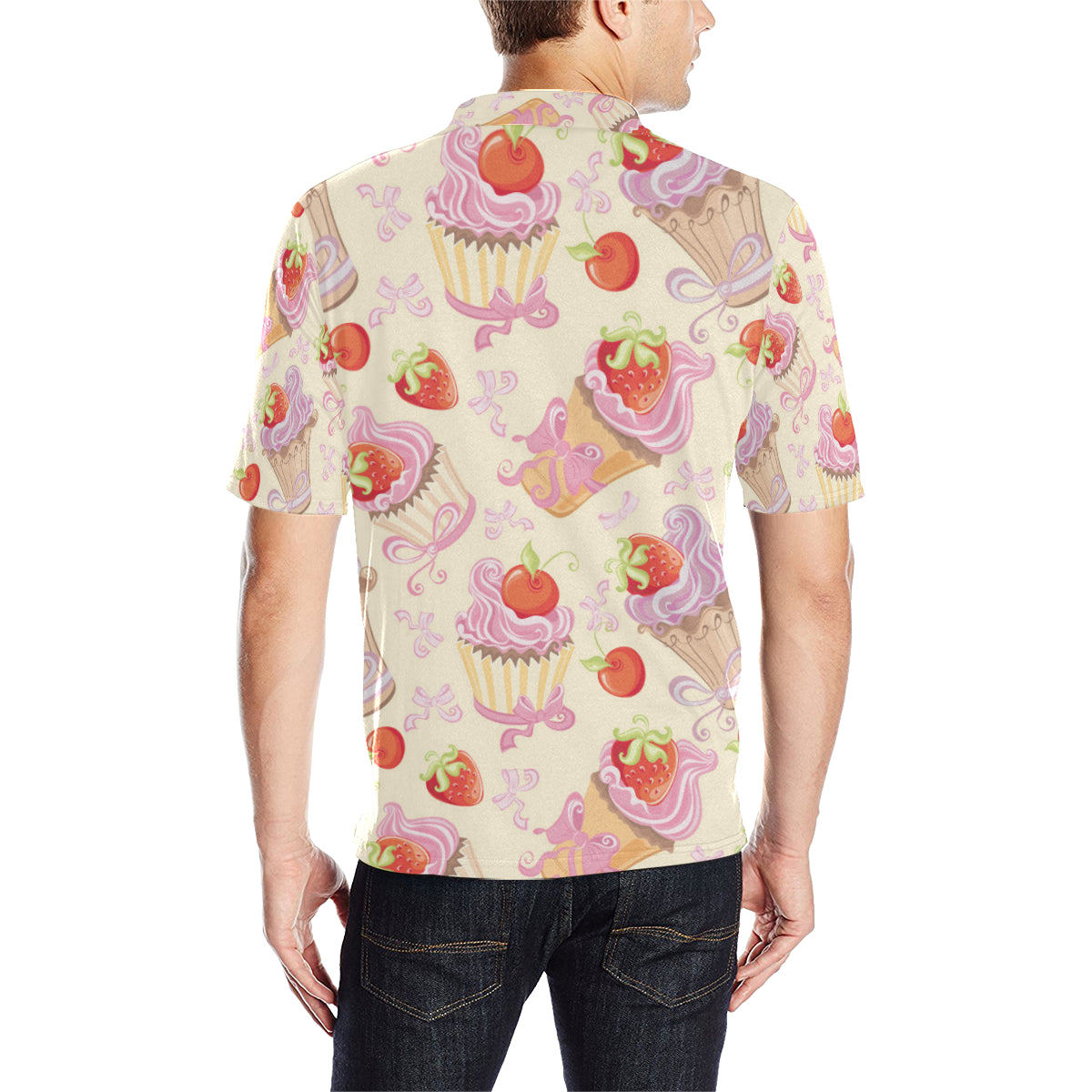Strawberry Pink CupCake Men Polo Shirt