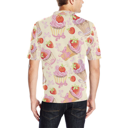 Strawberry Pink CupCake Men Polo Shirt