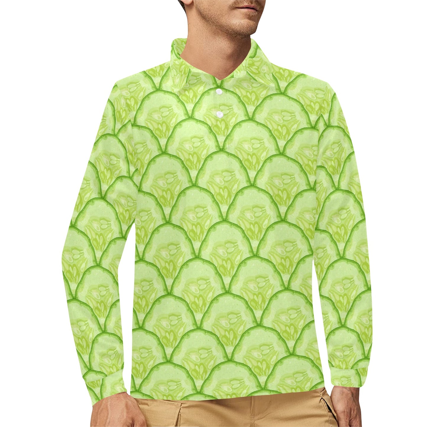 Cucumber Pattern Print Design CC04 Long Sleeve Polo Shirt For Men's