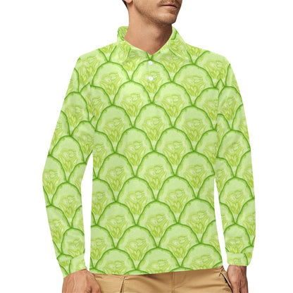 Cucumber Pattern Print Design CC04 Long Sleeve Polo Shirt For Men's