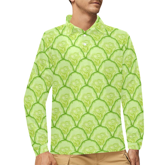 Cucumber Pattern Print Design CC04 Long Sleeve Polo Shirt For Men's