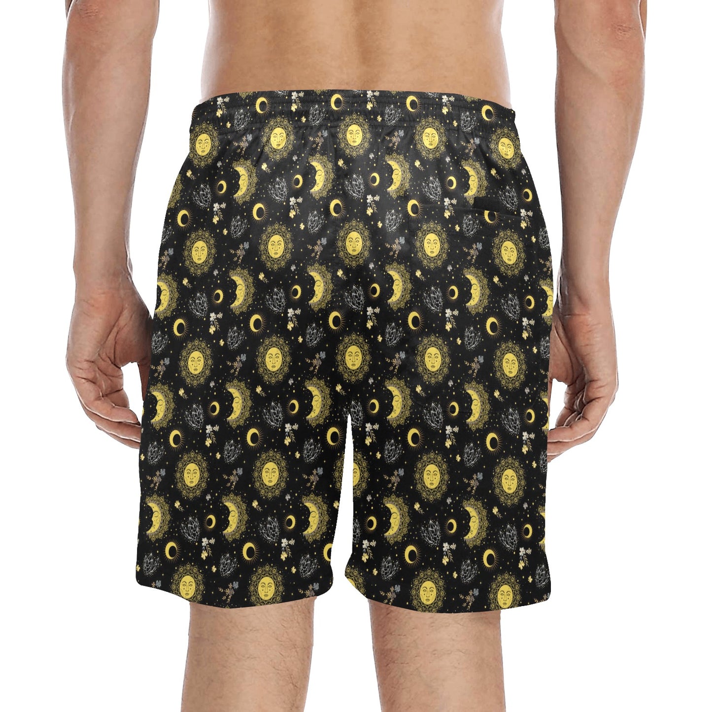 Sun Moon Golden Design Themed Print Men's Swim Trunks Beach Shorts