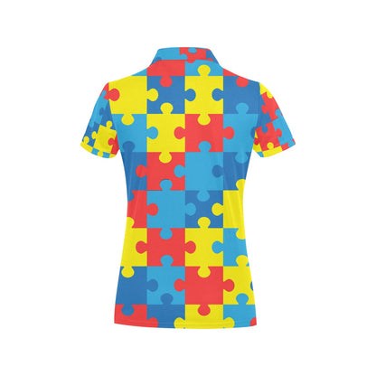 Autism Awareness Puzzles Design Print Women's Polo Shirt