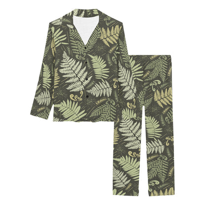 Fern Leave Green Print Pattern Women's Long Pajama Set