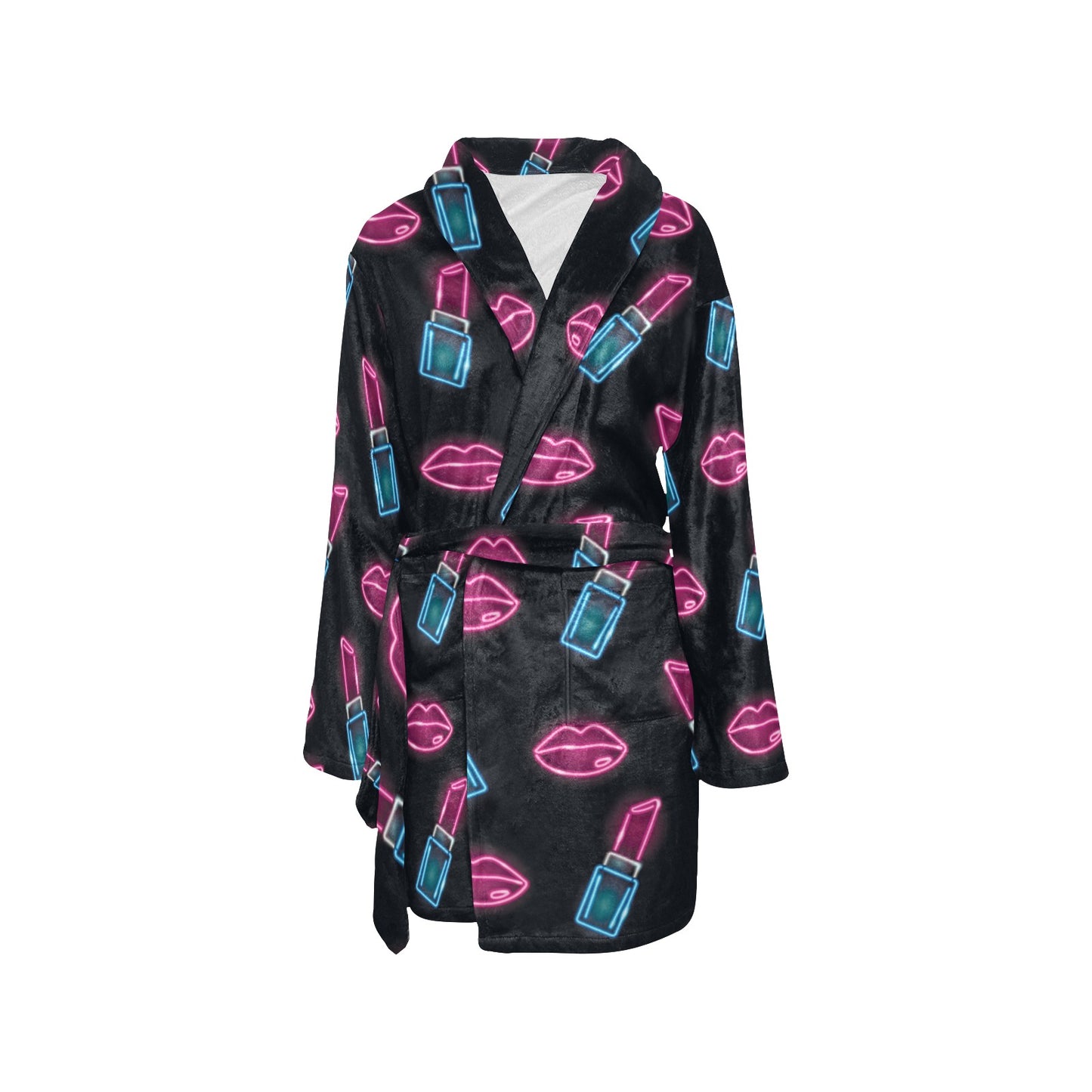 Lipstick Color Neon Pattern Print Design 03 Women's Fleece Robe