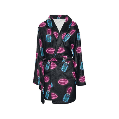 Lipstick Color Neon Pattern Print Design 03 Women's Fleece Robe