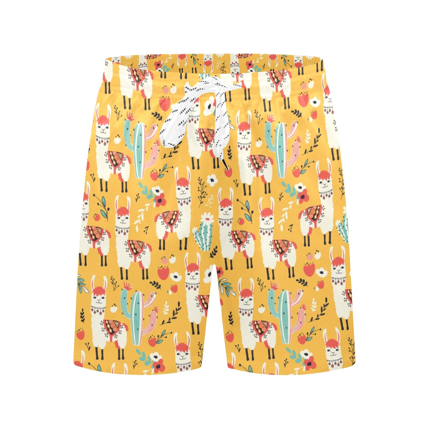 Llama Cute Themed Print Men's Swim Trunks Beach Shorts