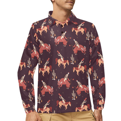 Rodeo Pattern Print Design A01 Long Sleeve Polo Shirt For Men's