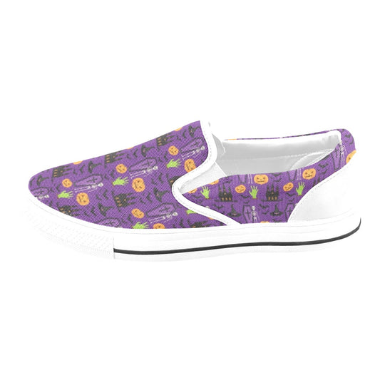 Halloween Print Design LKS403 White Slip Ons Canvas Women's Shoes