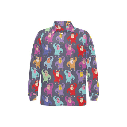 Chimpanzee Pattern Print Design 03 Long Sleeve Polo Shirt For Men's