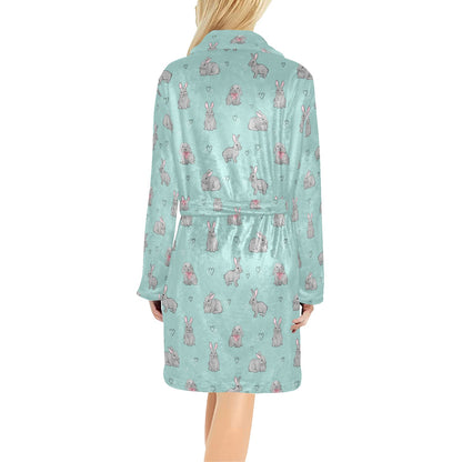 Bunny Pattern Print Design 02 Women's Fleece Robe