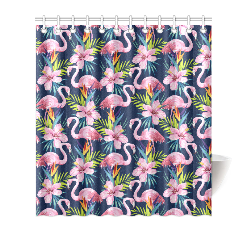 Flamingo Hibiscus Print Shower Curtain