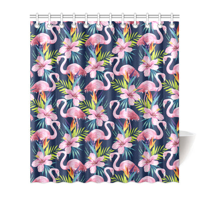 Flamingo Hibiscus Print Shower Curtain