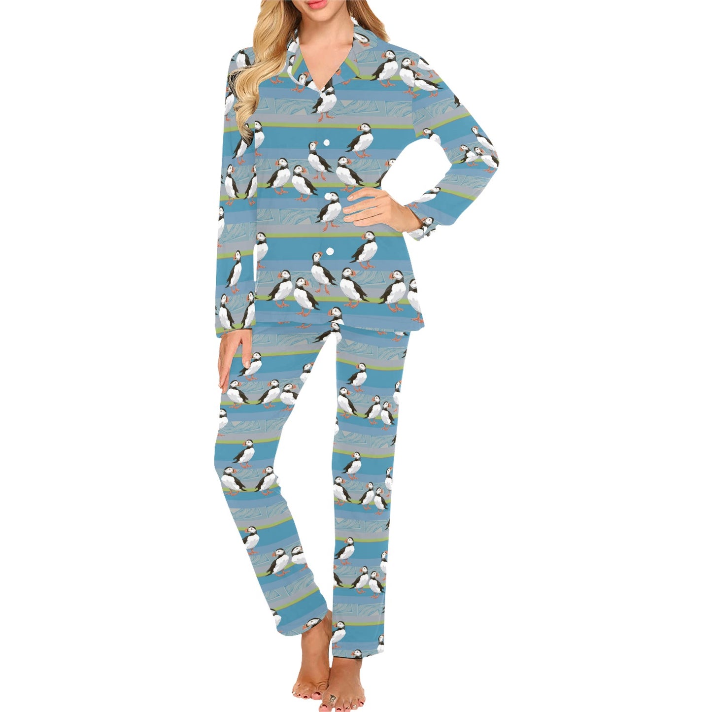 Puffin Pattern Print Design A01 Women's Long Pajama Set