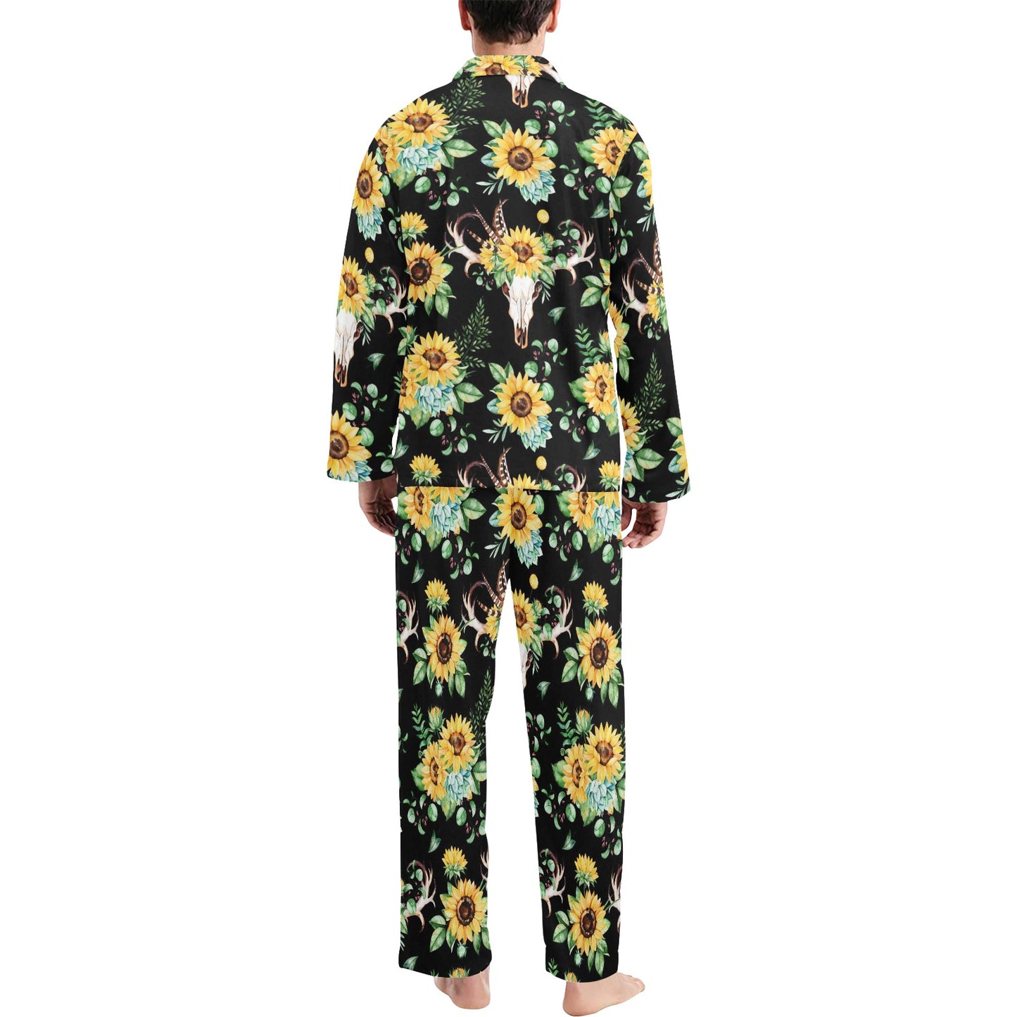 Sunflower Pattern Print Design SF08 Men's Long Pajama Set