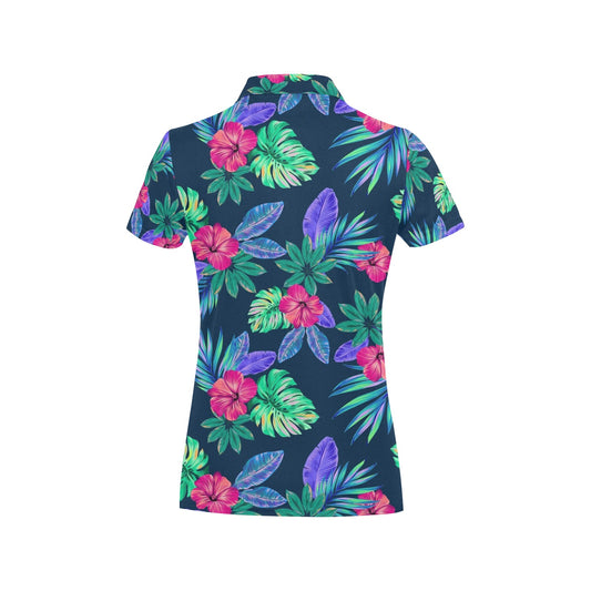 Tropical Flower Pattern Print Design TF09 Women's Polo Shirt