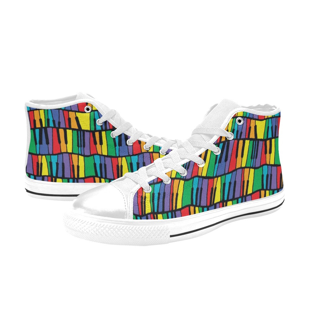 Piano Print Design LKS402 Men's High Top Canvas Shoes