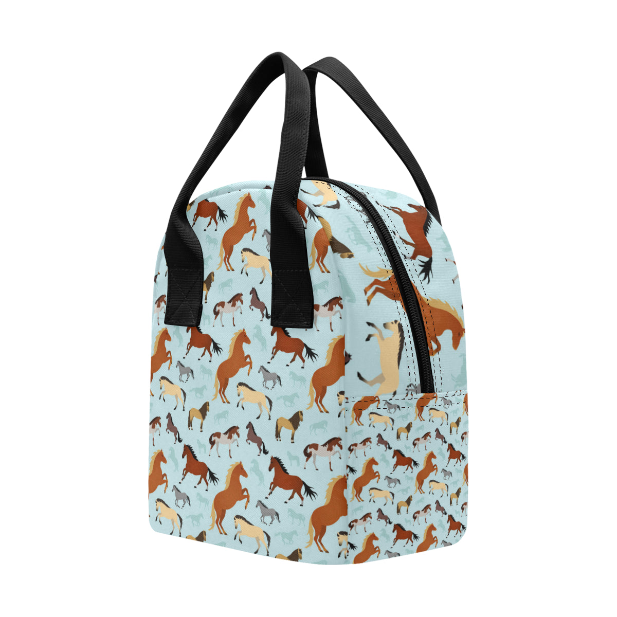 Horse Cute Themed Pattern Print Insulated Lunch Bag