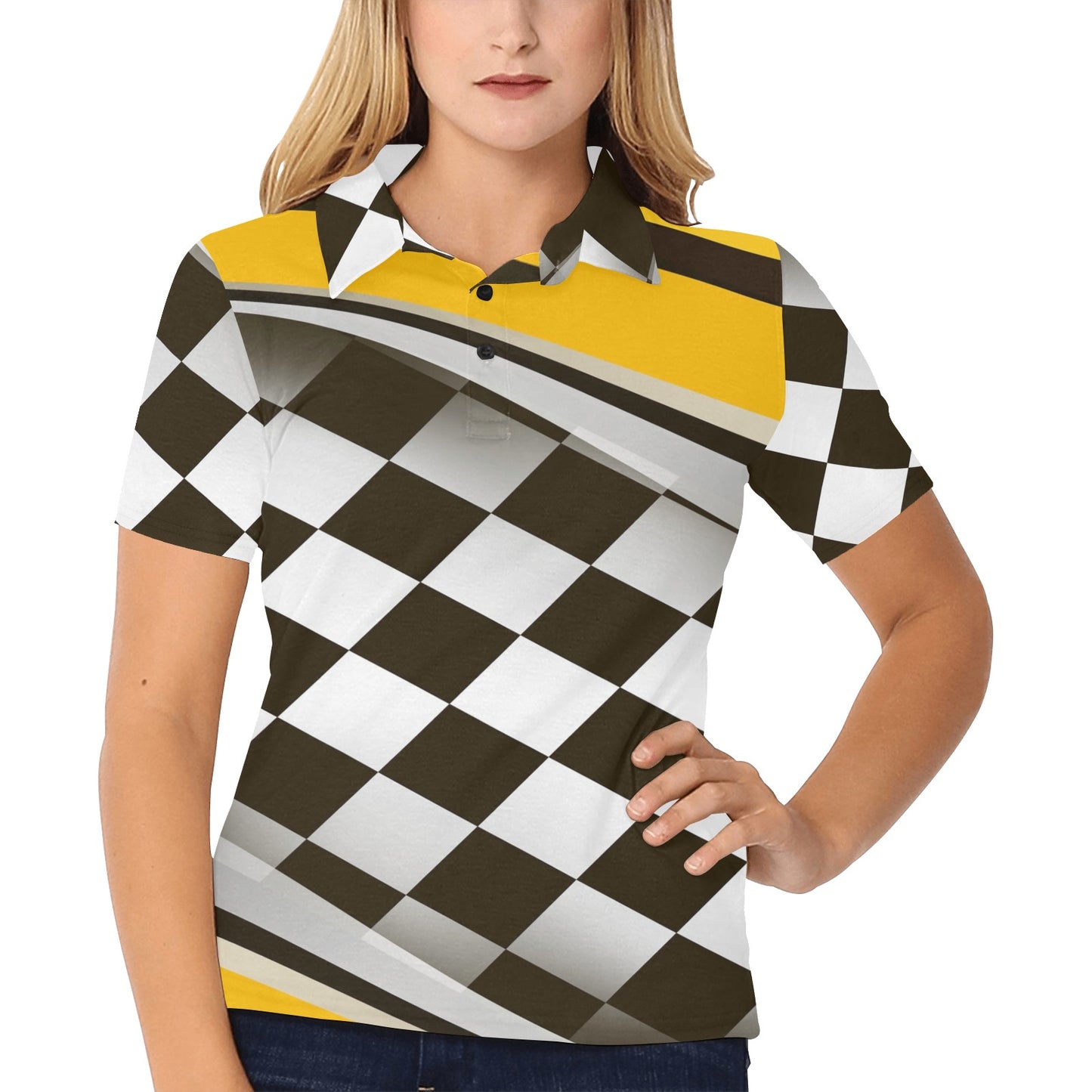 Checkered Flag Racing Style Women's Polo Shirt